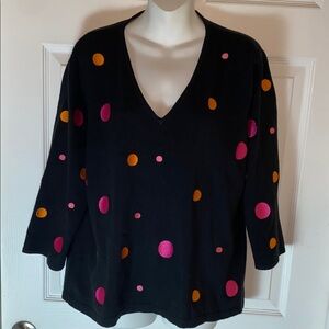 Whimsy V-Neck Sweater with Pink and Orange Dots Plus Size 2X